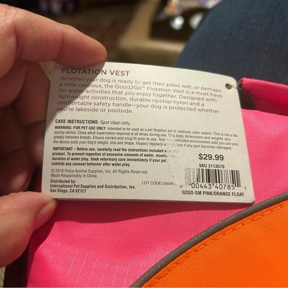 NWT Good2Go Dog Life Jacket Small Pink Orange Flotation Vest Safety